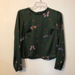 ☀️ Stradivarius Dark Green Dragonfly Top | S